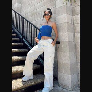 Princess Polly Fallout White Mid Rise Wide Leg Cargo Pants 10